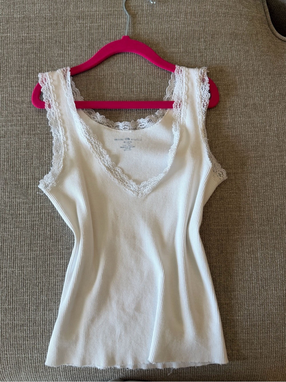 Brandy Melville White Lace-Trim Ribbed Camisole